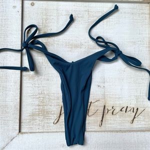 Blue Ribbed Tie Bikini Bottoms